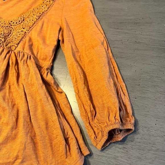 Derek Heart Womens‎ Small Peasant Top Orange Crochet V Neck Long Sleeve Blouse - Picture 2 of 9